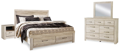 Bellaby Whitewash King Panel Storage Bed, Dresser, Mirror and 2 Nightstands - B331B19
