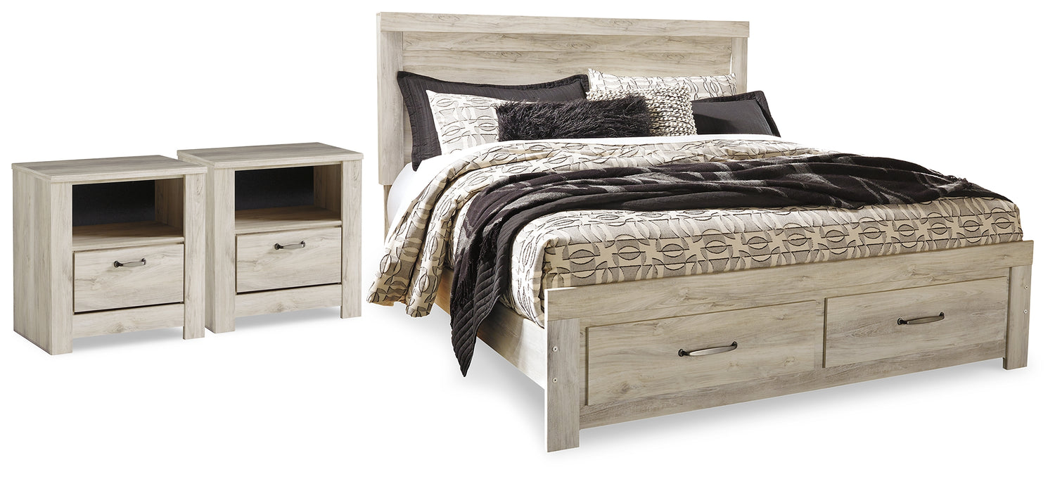Bellaby Whitewash King Storage Bed and 2 Nightstands - B331B23