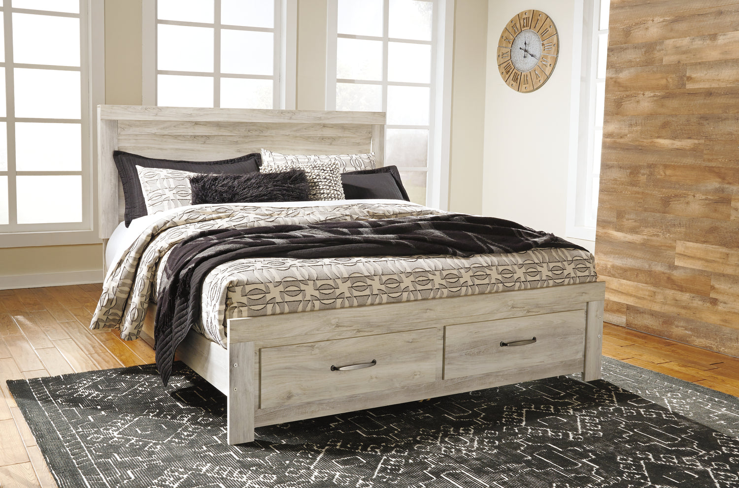 Bellaby Whitewash King Storage Bed, Dresser, Mirror, Chest and 2 Nightstands - B331B20