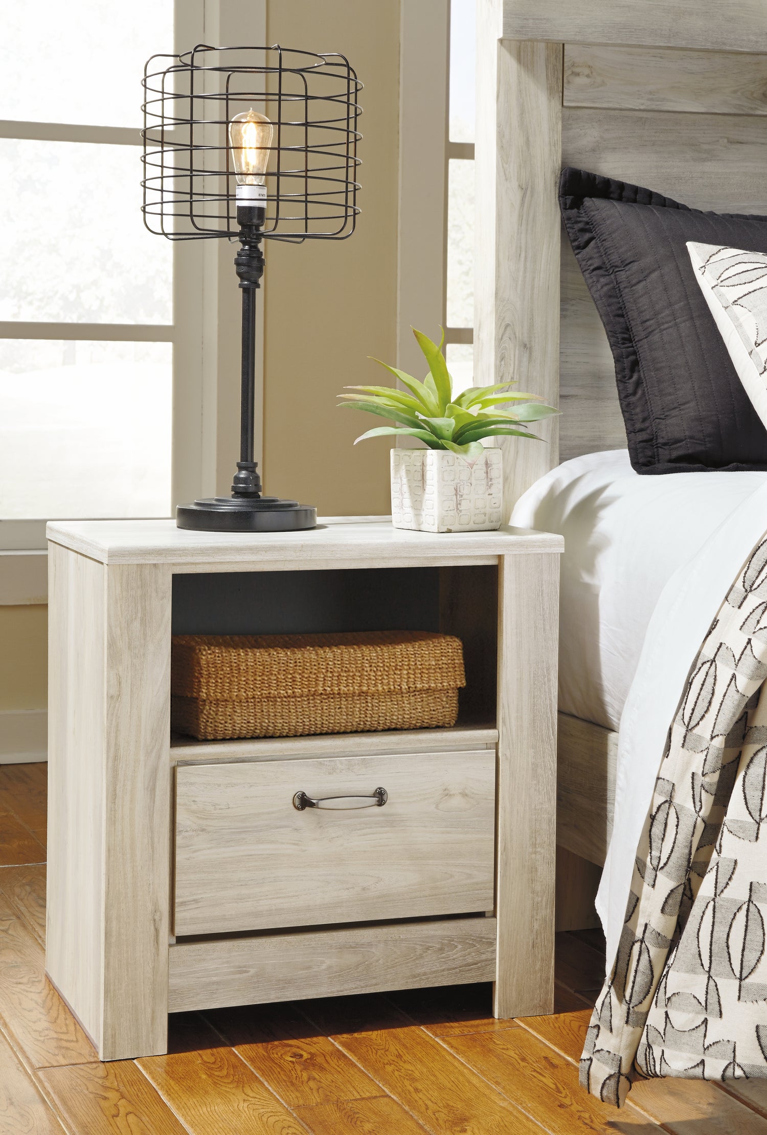 Bellaby Whitewash Queen Crossbuck Panel Bed, Dresser, Mirror and 2 Nightstands - B331B13