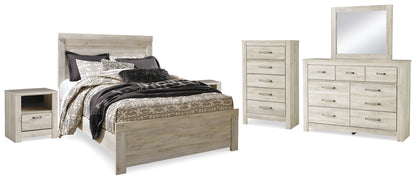 Bellaby Whitewash Queen Panel Bed, Dresser, Mirror, Chest and 2 Nightstands - B331B21