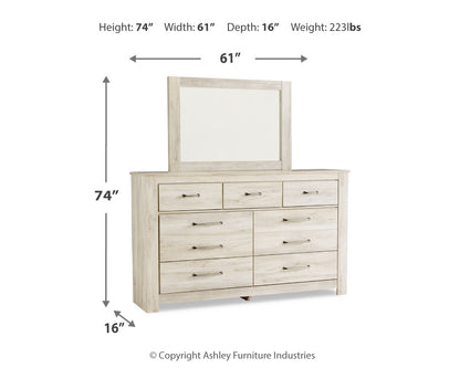 Bellaby Whitewash Queen Panel Bed, Dresser, Mirror, Chest and 2 Nightstands - B331B21