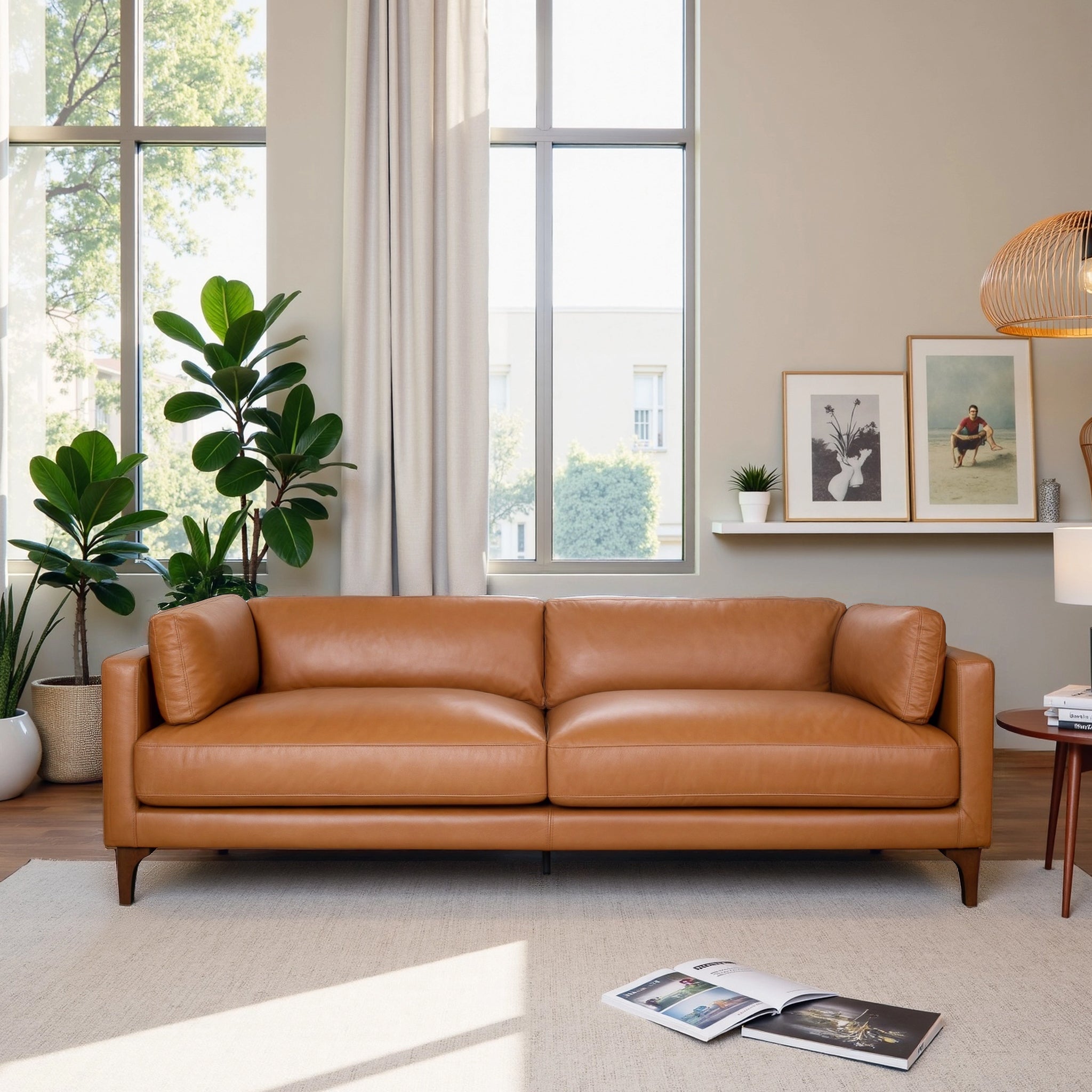 Bellrose Mid-Century Modern Genuine Leather Sofa - SOF04407701