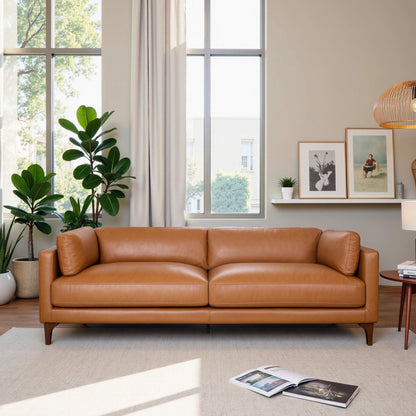 Bellrose Mid-Century Modern Genuine Leather Sofa - SOF04407701