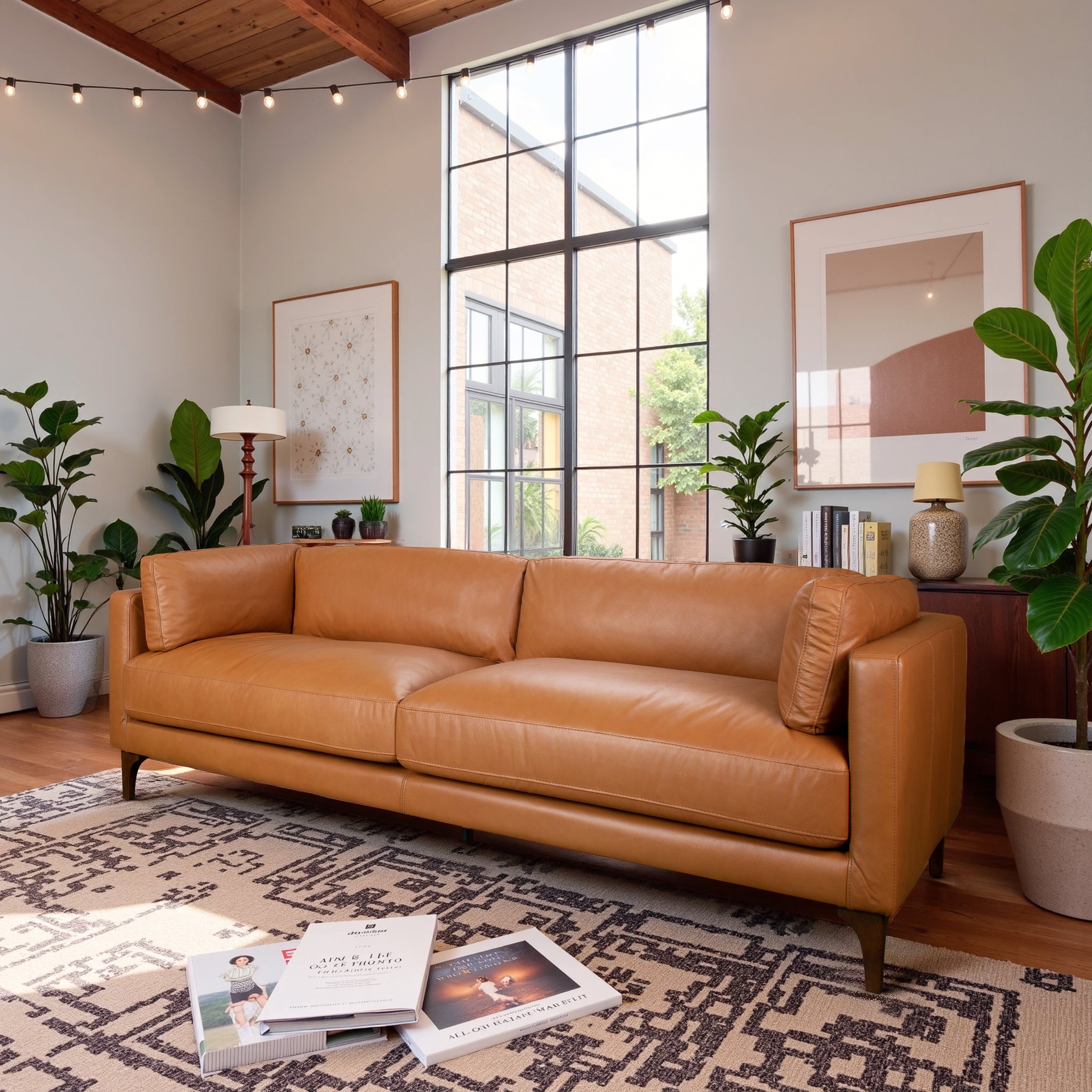 Bellrose Mid-Century Modern Genuine Leather Sofa - SOF04407701