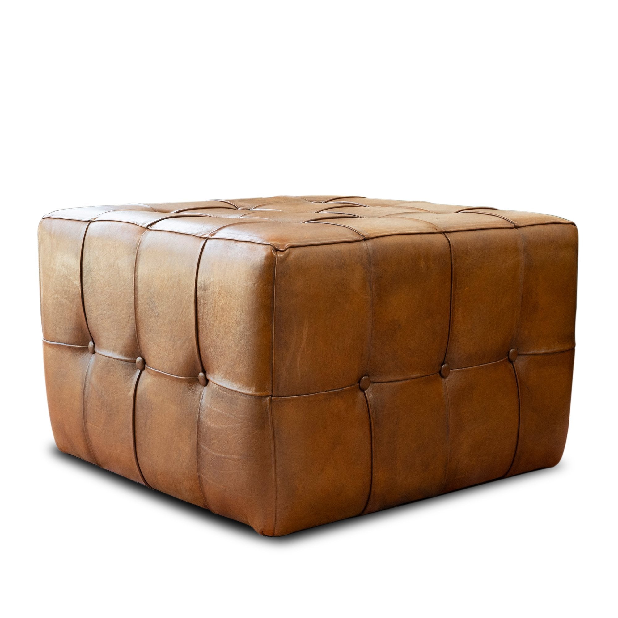 Benjiro Square Tan Leather Ottoman - OTT01300702