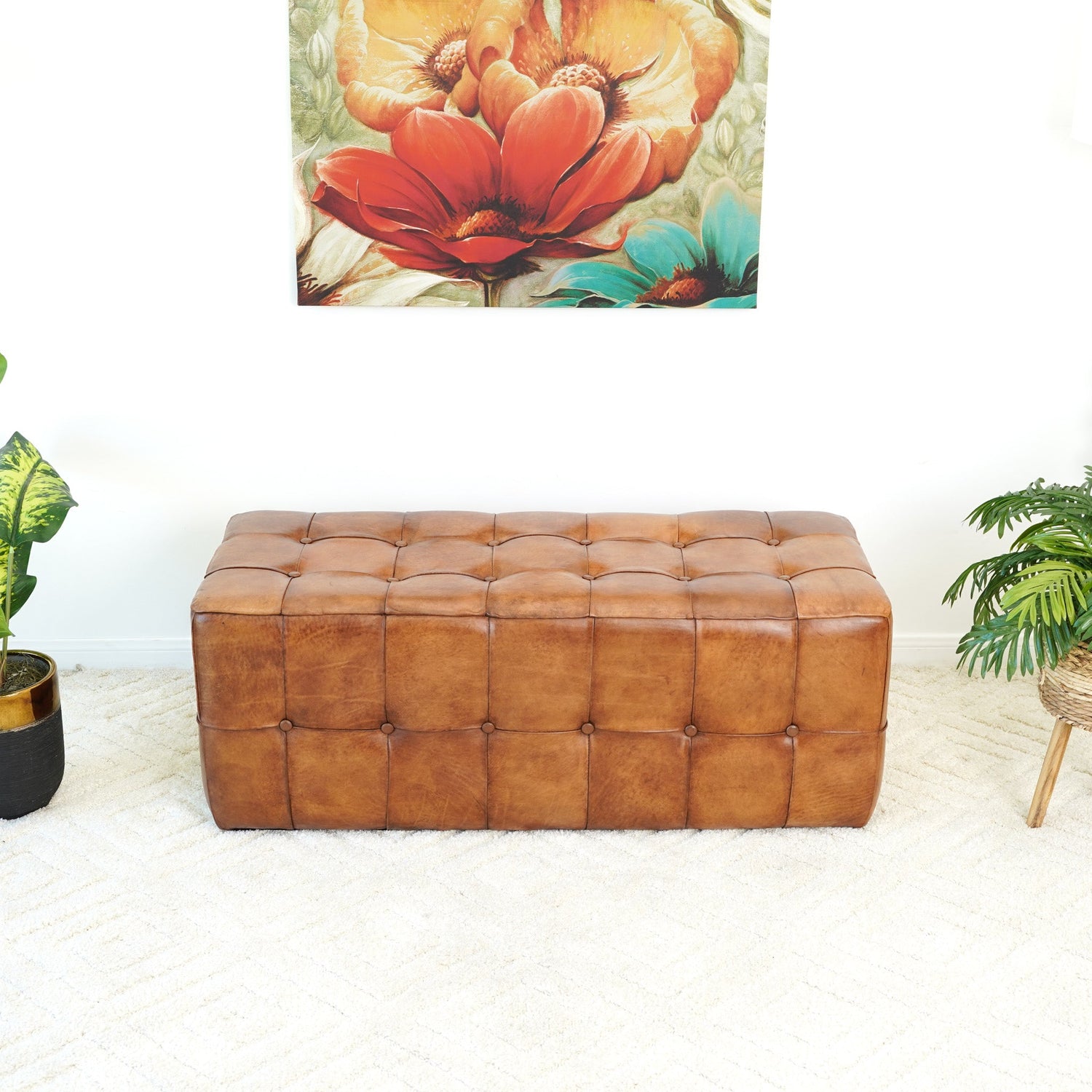Benjiro Tan Leather Bench - OTT01300701