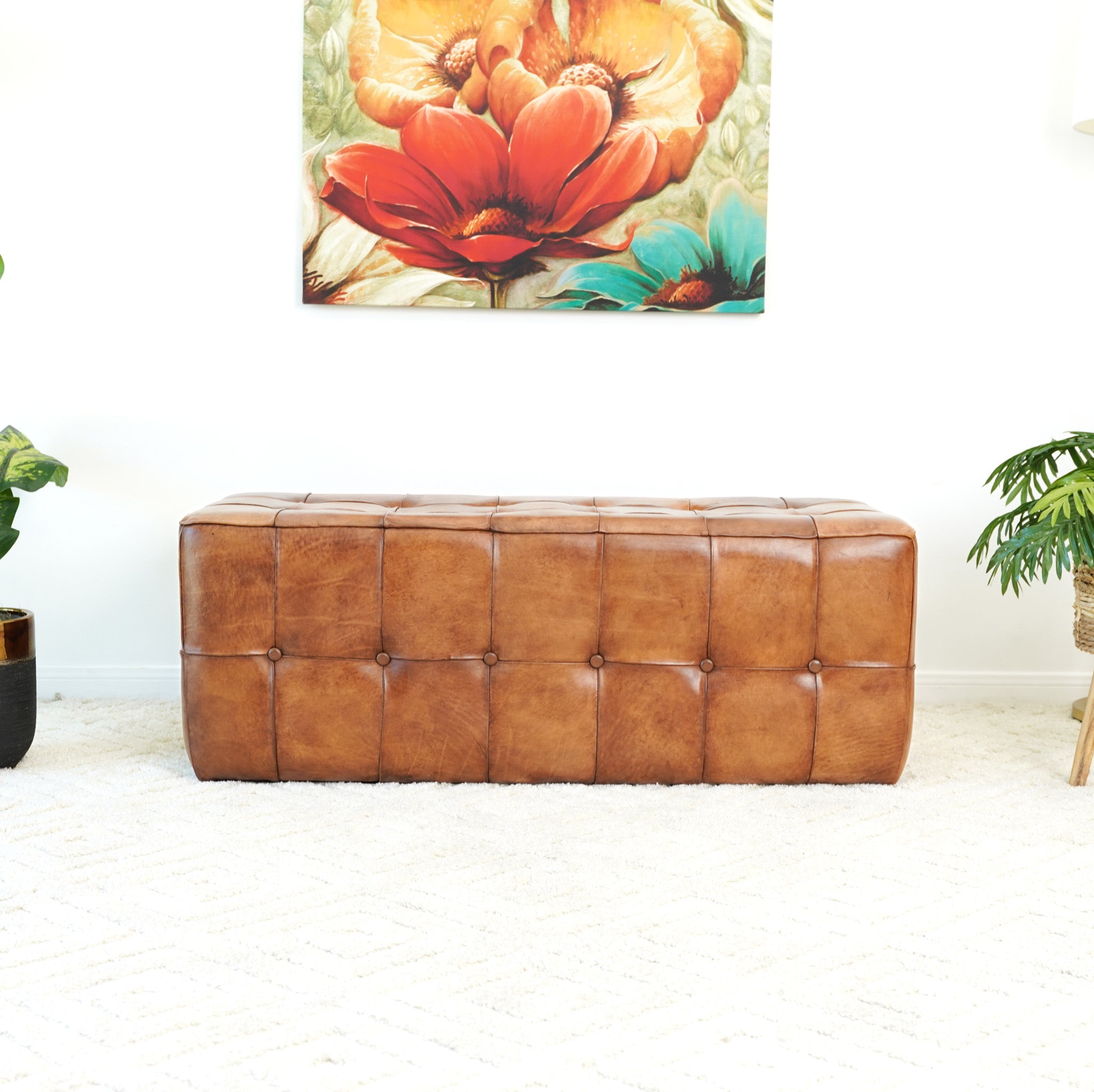 Benjiro Tan Leather Bench - OTT01300701