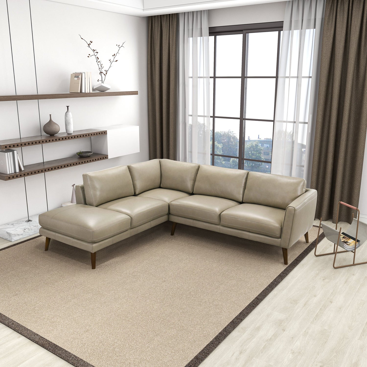 Benson Beige Leather Sectional Sofa Left Facing Chaise - SEC00400403