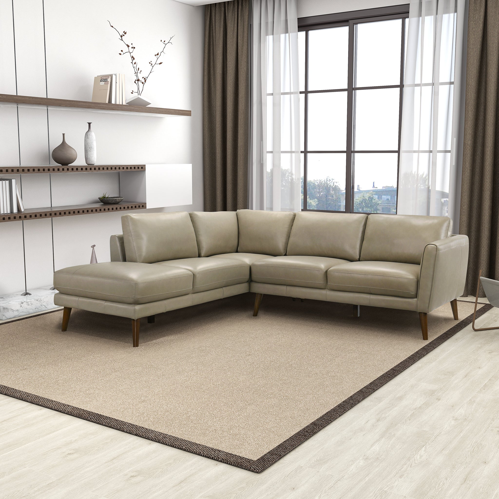 Benson Beige Leather Sectional Sofa Left Facing Chaise - SEC00400403