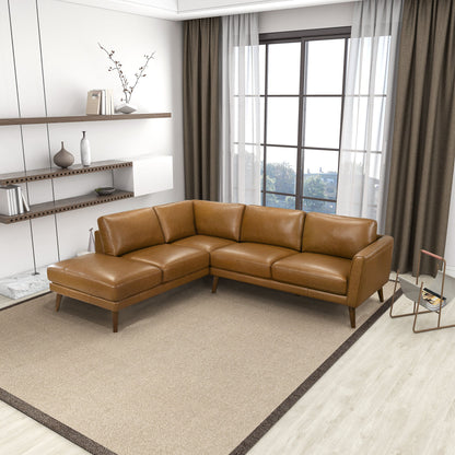 Benson Tan Leather Sectional Sofa Left Facing Chaise - SEC00400405