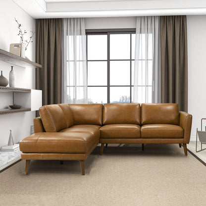 Benson Tan Leather Sectional Sofa Left Facing Chaise - SEC00400405