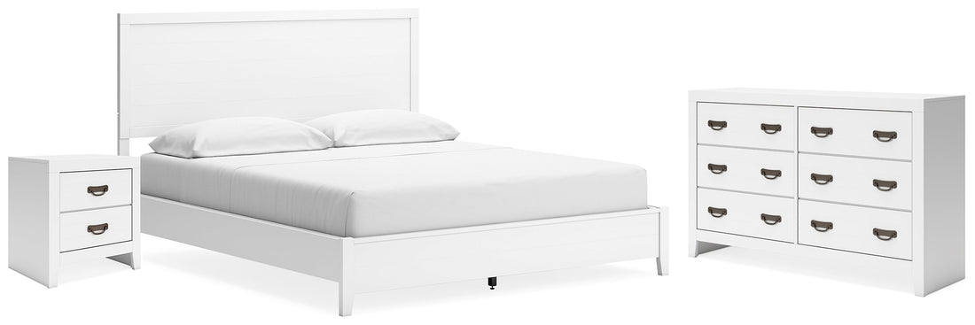 Binterglen California King Panel Bed with Dresser and Nightstand in White - PKG019199
