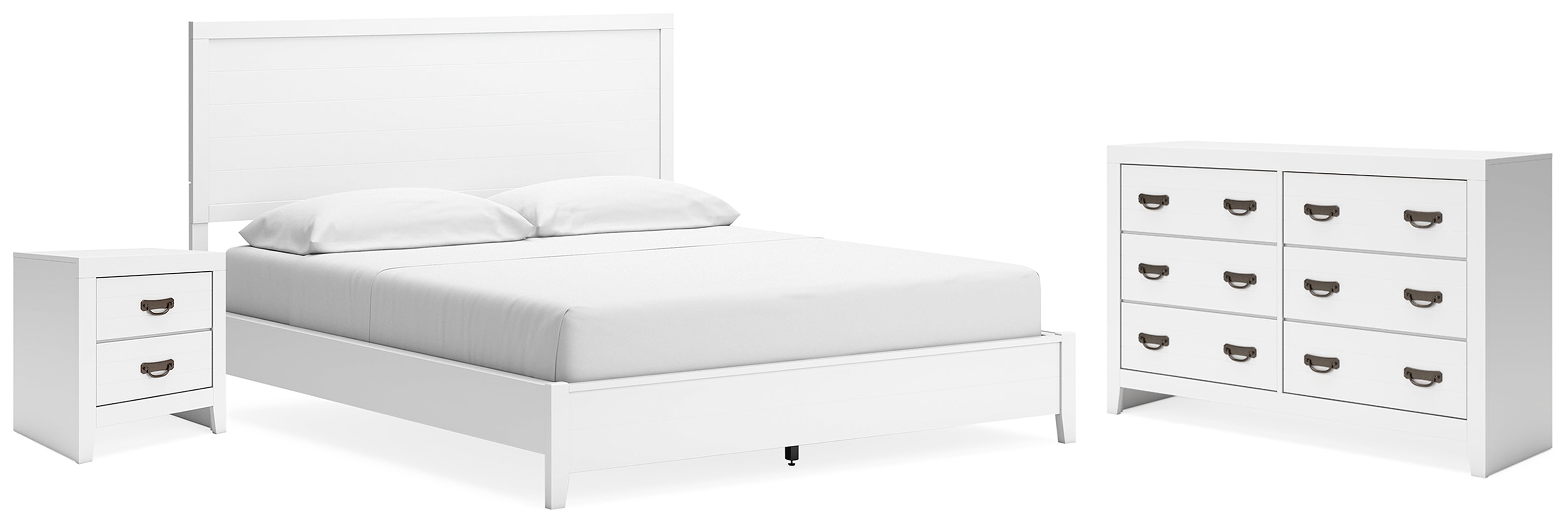 Binterglen California King Panel Bed with Dresser and Nightstand in White - PKG019199