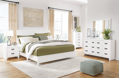 Binterglen California King Panel Bed with Mirrored Dresser, Chest and 2 Nightstands in White - PKG016795