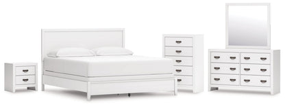Binterglen California King Panel Bed with Mirrored Dresser, Chest and Nightstand in White from Ashley - Luna Furniture