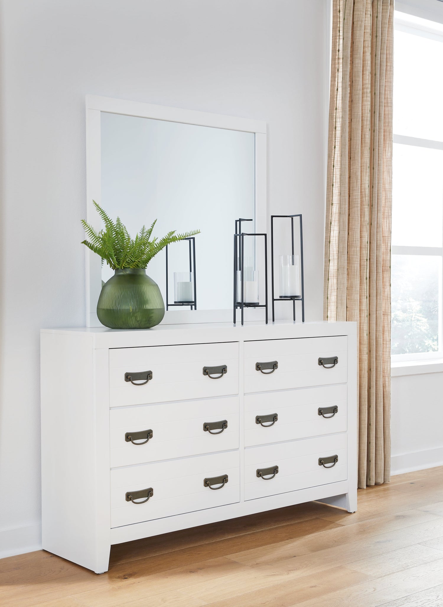 Binterglen California King Panel Bed with Mirrored Dresser, Chest and Nightstand in White from Ashley - Luna Furniture