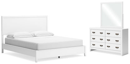 Binterglen California King Panel Bed with Mirrored Dresser in White - PKG016793