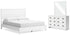 Binterglen California King Panel Bed with Mirrored Dresser in White - PKG016793