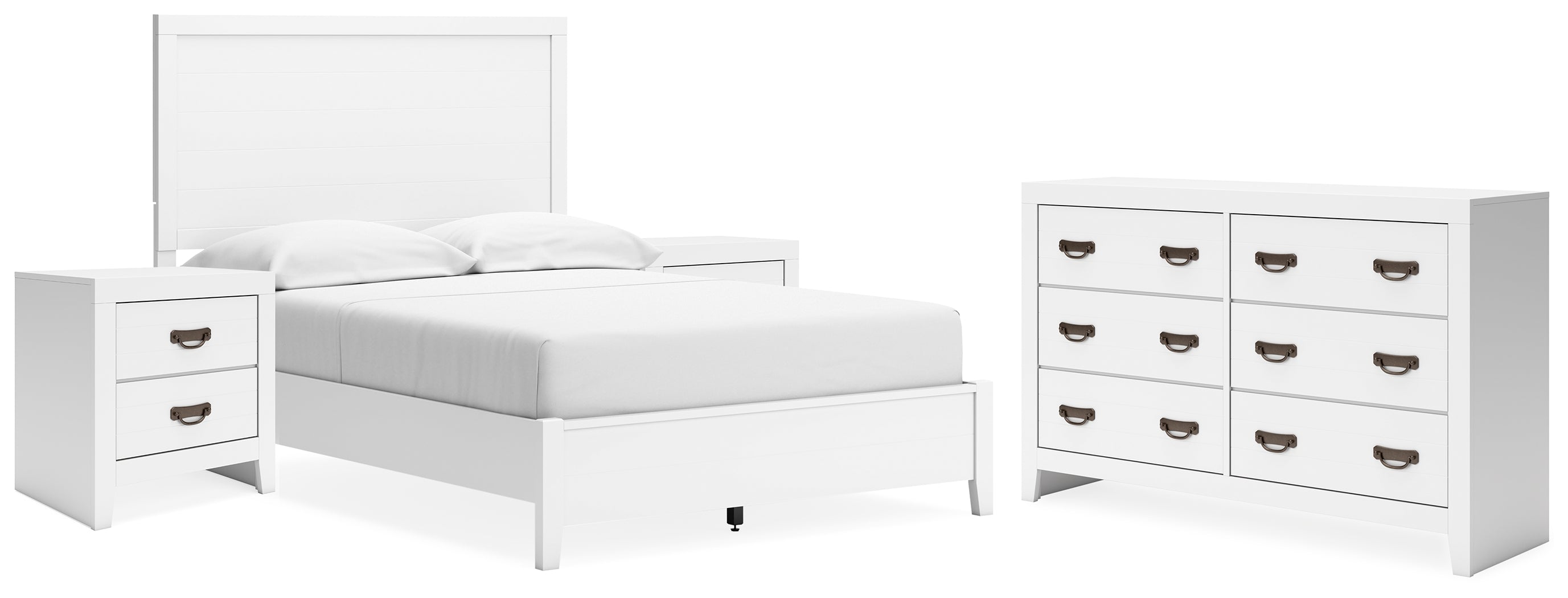 Binterglen Full Panel Bed with Dresser and 2 Nightstands in White - PKG016606