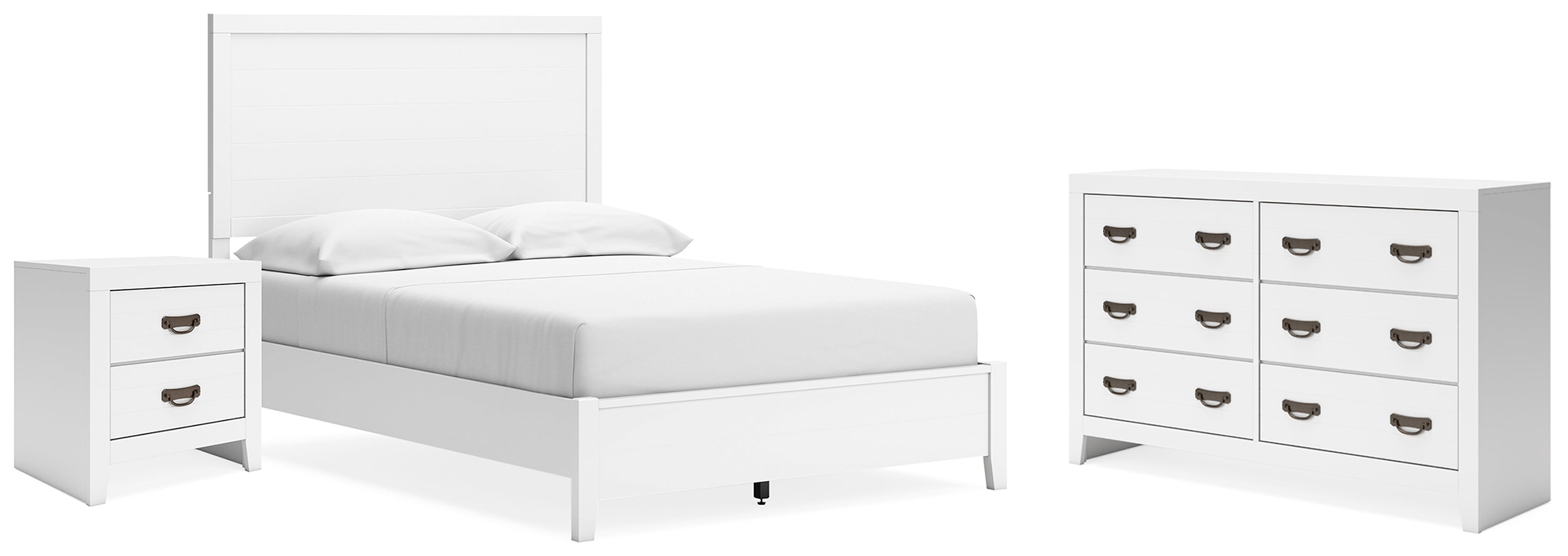 Binterglen Full Panel Bed with Dresser and Nightstand in White - PKG019198