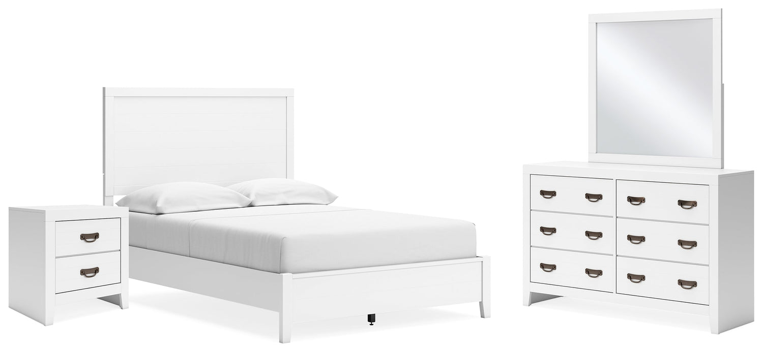 Binterglen Full Panel Bed with Mirrored Dresser and Nightstand in White - PKG016611
