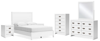 Binterglen Full Panel Bed with Mirrored Dresser, Chest and 2 Nightstands in White - PKG016610