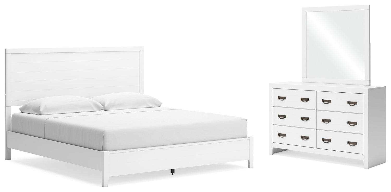 Binterglen King Panel Bed with Mirrored Dresser in White - PKG016709