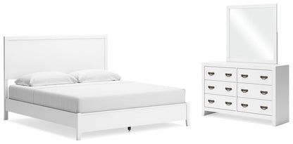 Binterglen King Panel Bed with Mirrored Dresser in White - PKG016709