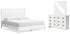 Binterglen King Panel Bed with Mirrored Dresser in White - PKG016709