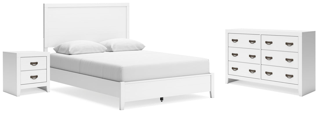 Binterglen Queen Panel Bed with Dresser and Nightstand in White - PKG019196