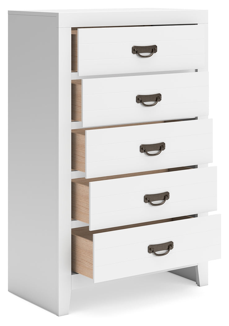 Binterglen Queen Panel Bed with Mirrored Dresser and Chest in White from Ashley - Luna Furniture