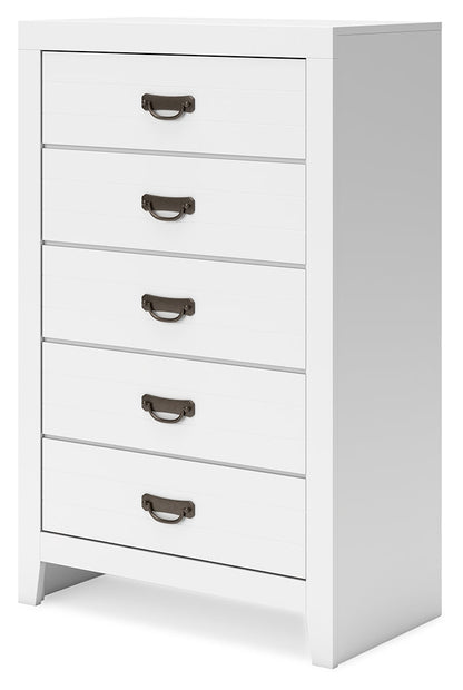Binterglen Queen Panel Bed with Mirrored Dresser and Chest in White from Ashley - Luna Furniture