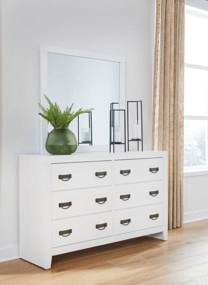 Binterglen Queen Panel Bed with Mirrored Dresser and Chest in White from Ashley - Luna Furniture