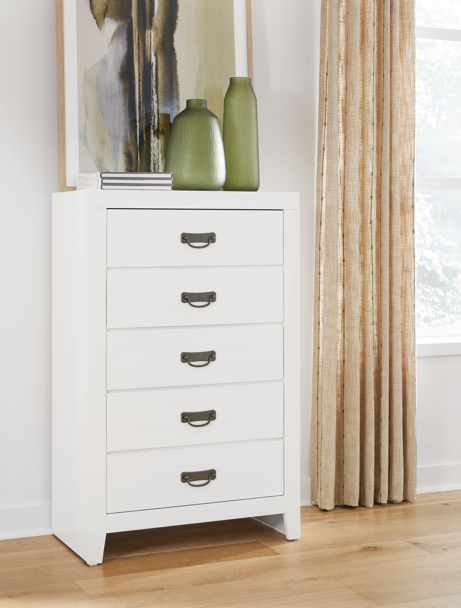 Binterglen Queen Panel Bed with Mirrored Dresser and Chest in White from Ashley - Luna Furniture