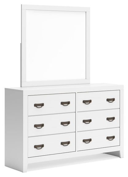 Binterglen Queen Panel Bed with Mirrored Dresser and Chest in White from Ashley - Luna Furniture