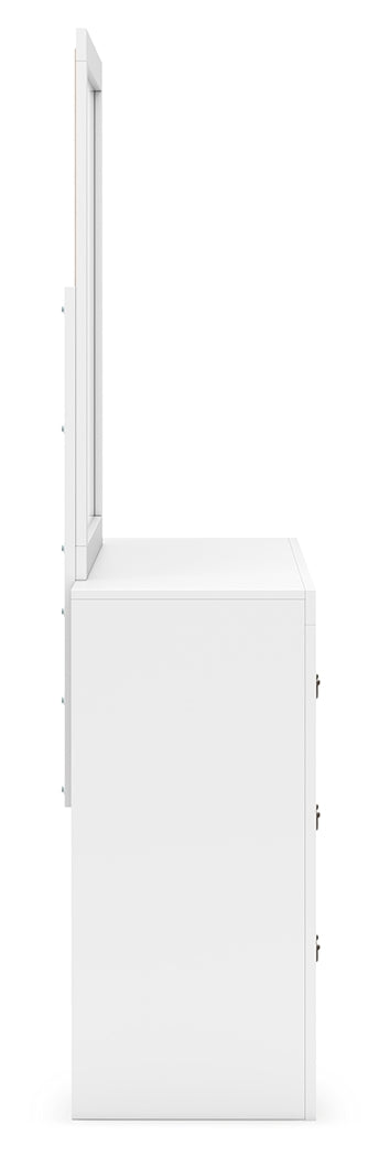 Binterglen Queen Panel Bed with Mirrored Dresser and Chest in White from Ashley - Luna Furniture