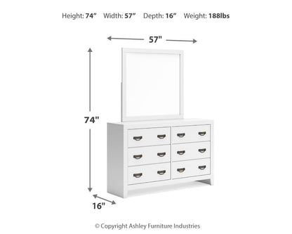 Binterglen Queen Panel Bed with Mirrored Dresser and Chest in White from Ashley - Luna Furniture