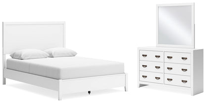 Binterglen Queen Panel Bed with Mirrored Dresser in White - PKG016700