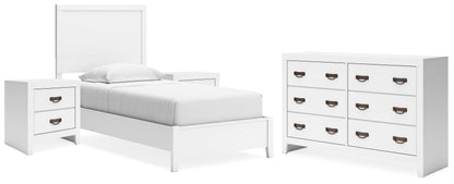 Binterglen Twin Panel Bed with Dresser and 2 Nightstands in White - PKG016597