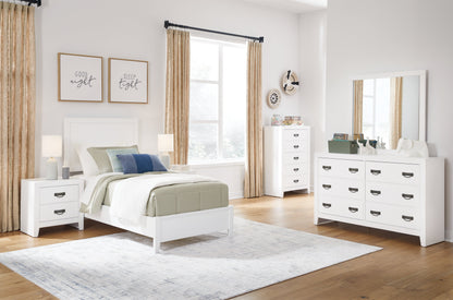 Binterglen Twin Panel Bed with Dresser and Nightstand in White - PKG019195