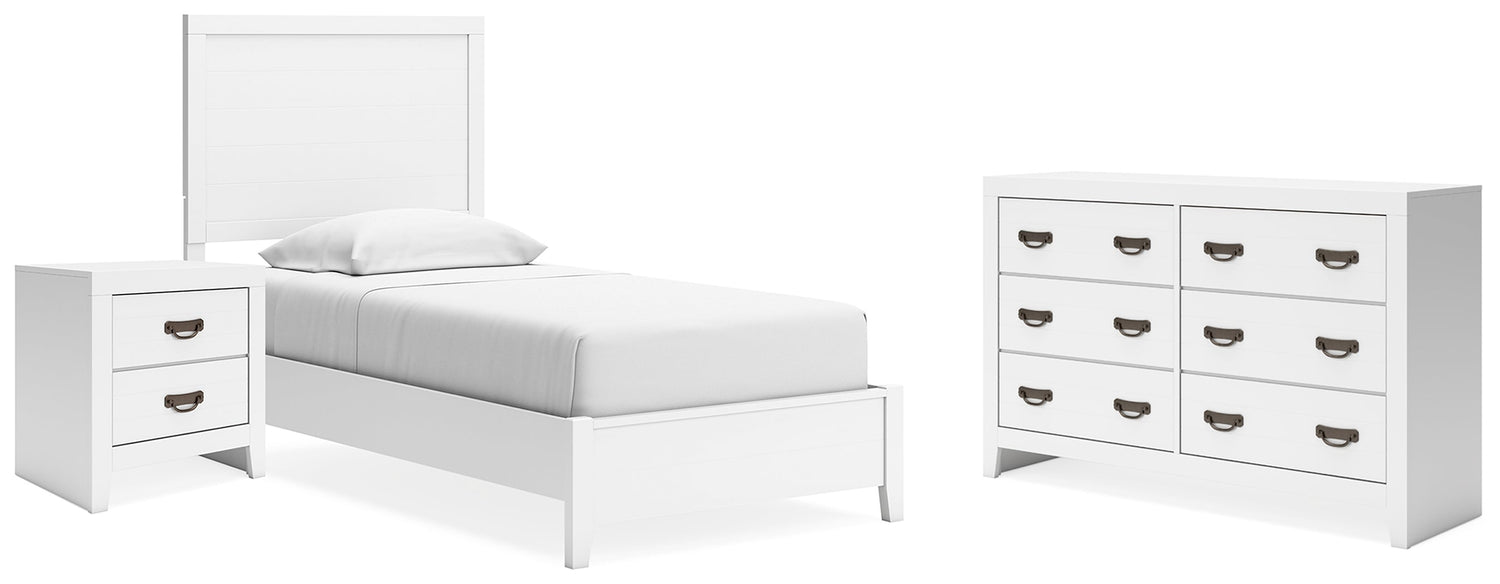 Binterglen Twin Panel Bed with Dresser and Nightstand in White - PKG019195