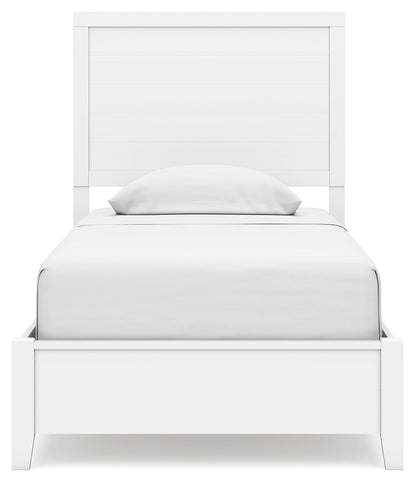 Binterglen Twin Panel Bed with Mirrored Dresser and 2 Nightstands in White - PKG016600
