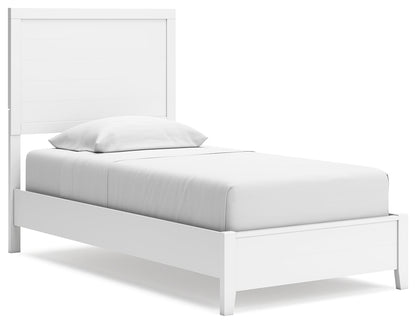 Binterglen Twin Panel Bed with Mirrored Dresser and 2 Nightstands in White - PKG016600