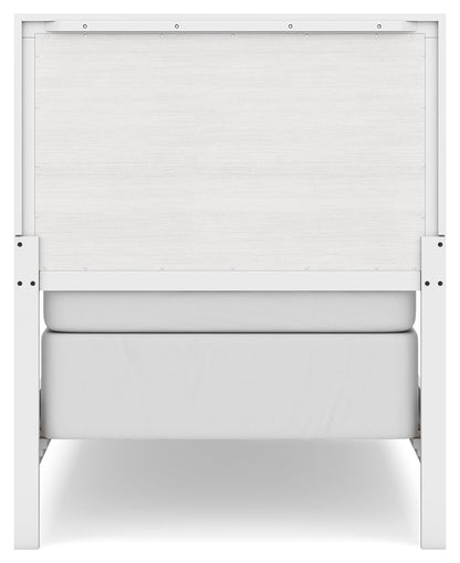 Binterglen Twin Panel Bed with Mirrored Dresser, Chest and Nightstand in White - PKG016604