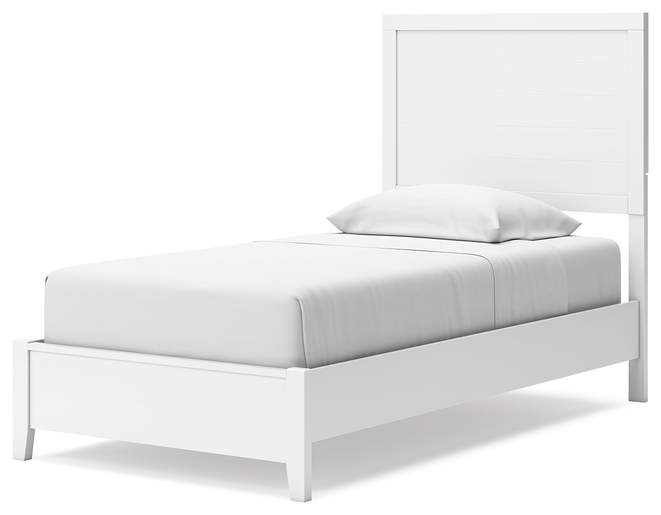 Binterglen Twin Panel Bed with Mirrored Dresser in White - PKG016599