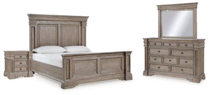 Blairhurst King Panel Bed with Mirrored Dresser and Nightstand in Light Grayish Brown from Ashley - Luna Furniture