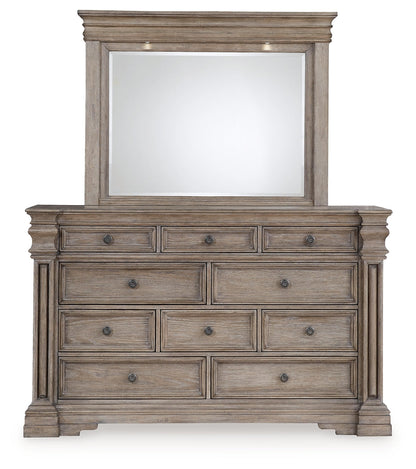 Blairhurst King Panel Bed with Mirrored Dresser, Chest and Nightstand in Light Grayish Brown from Ashley - Luna Furniture