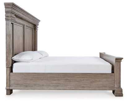 Blairhurst King Panel Bed with Mirrored Dresser, Chest and Nightstand in Light Grayish Brown from Ashley - Luna Furniture