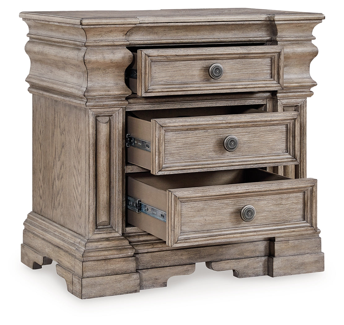 Blairhurst King Panel Bed with Mirrored Dresser, Chest and Nightstand in Light Grayish Brown from Ashley - Luna Furniture